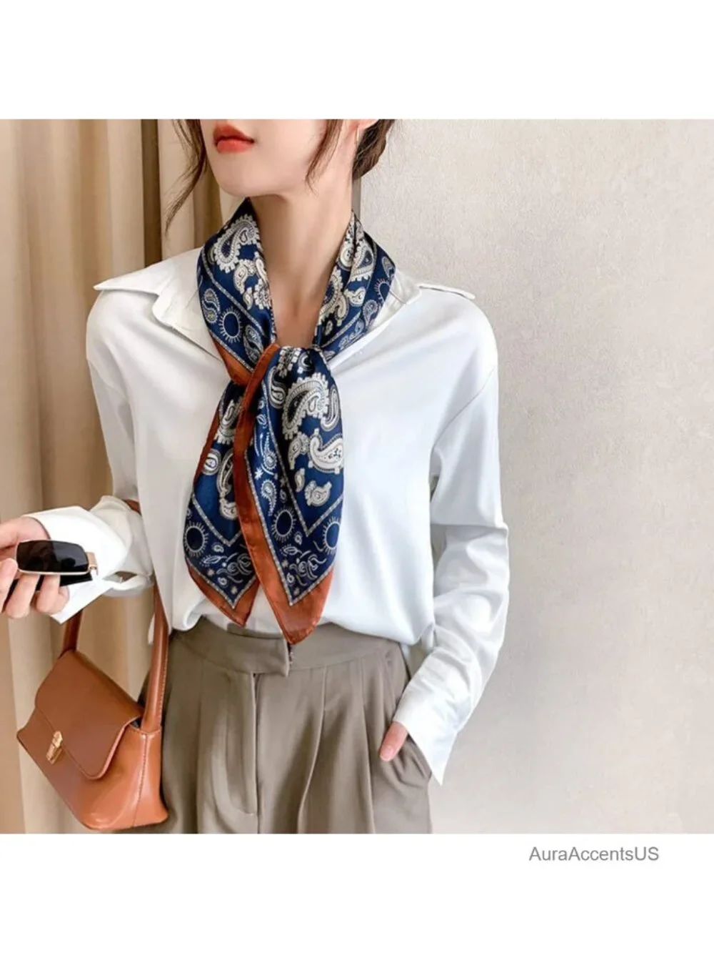Women's Square Silk Feeling Fashion Scarf - Lightweight Polyester Voile